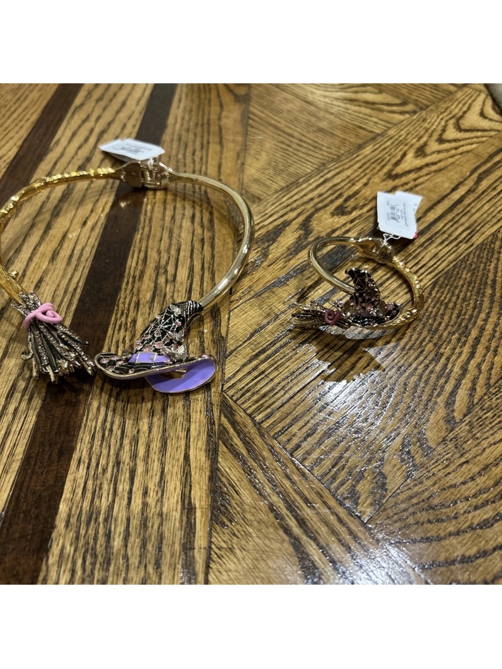 Betsey Johnson Halloween Witch Hat & Broom Enamel Crystal Necklace bracelet set